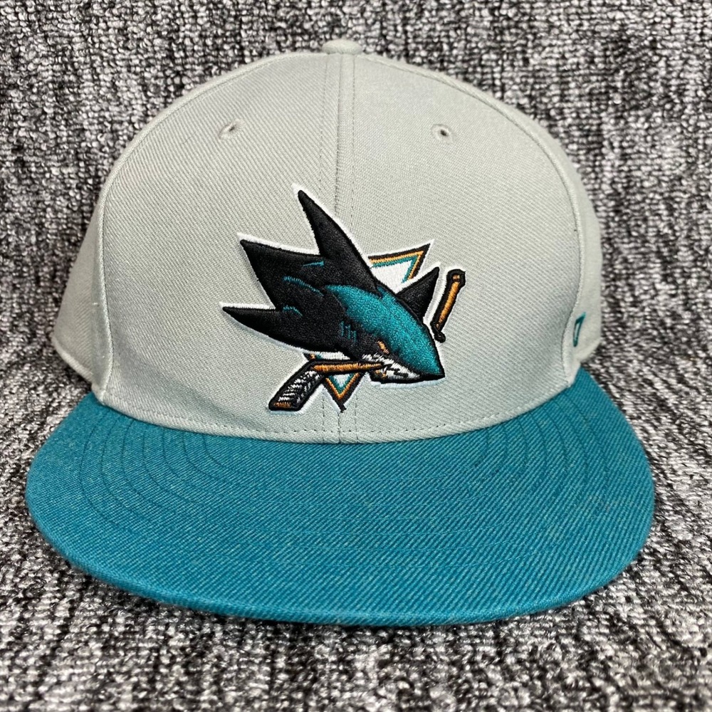 Vtg San Jose Sharks Hat 47 Brand Strapback Cap Grey Teal Under Visor Script NHL